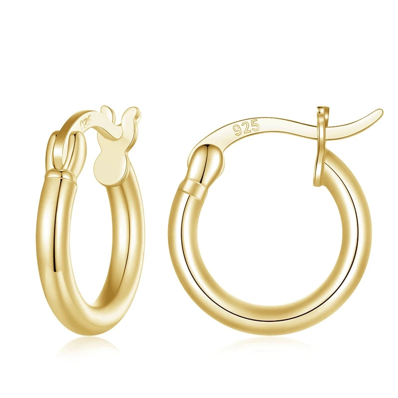 925 Sterling Silver Bold Classic Hypoallergenic Hoop Earrings, 14K White Gold Plated Standard Tube Earrings for Women