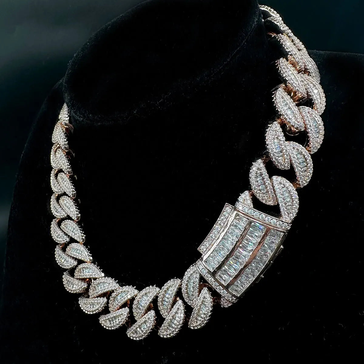 5AAA+ CZ Hop Hip Ice Out Bling Baguette Chain Necklace 14k Real Gold Plated 20MM