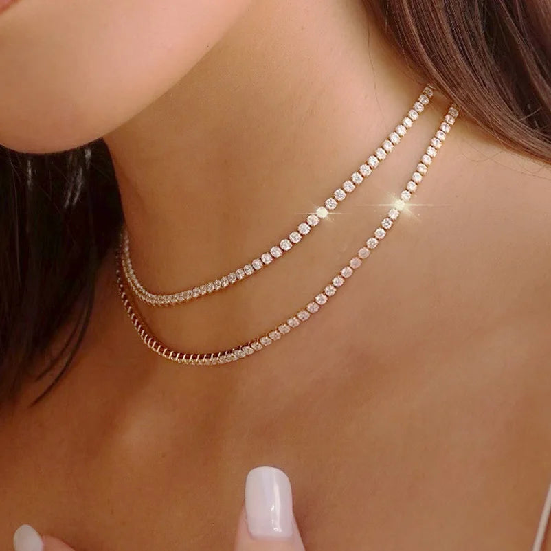 Tennis Iced Out Tennis CZ Choker Necklace Stylish Hip Hop Crystal Chain for Women,men