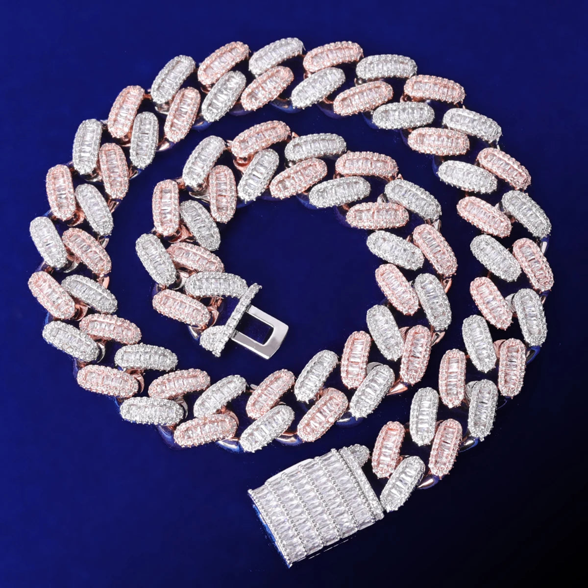 5AAA+ CZ Hop Hip Ice Out Bling Baguette Chain Necklace 14k Real Gold Plated 15MM