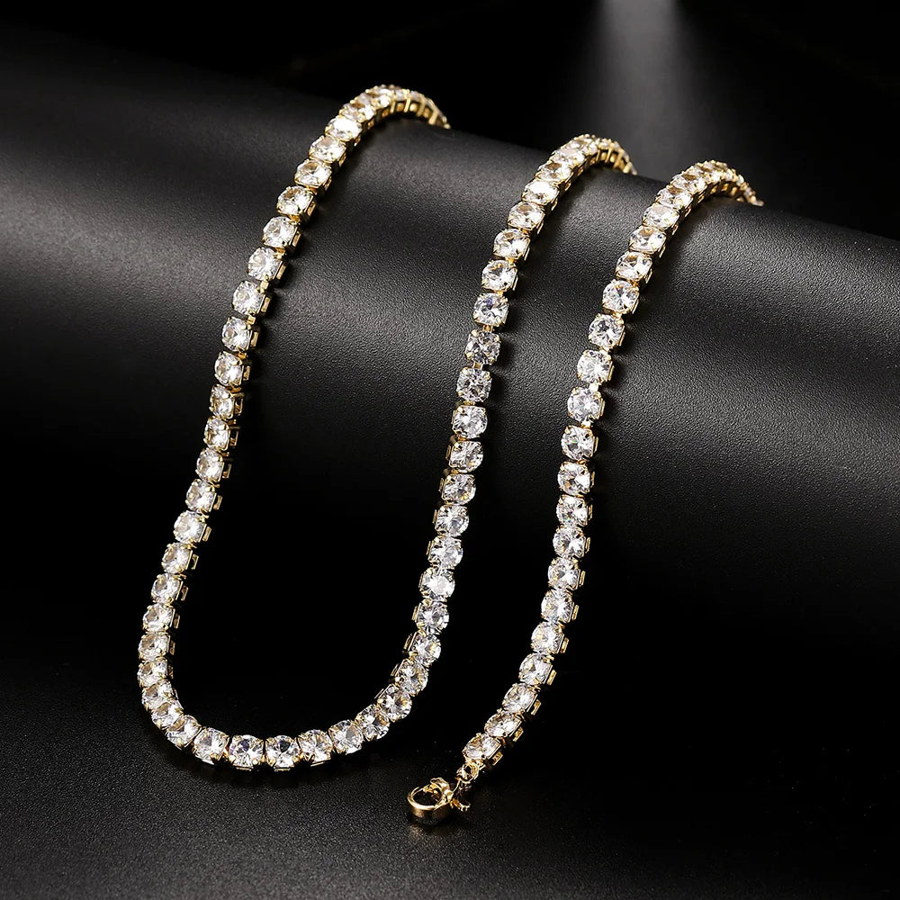 Tennis Iced Out Tennis CZ Choker Necklace Stylish Hip Hop Crystal Chain for Women,men