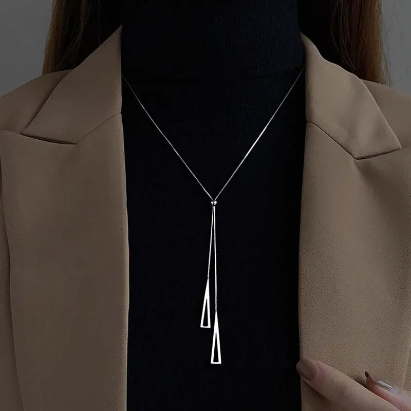 Long Snake Bone Chain Necklace Adjustable Pull Sweater