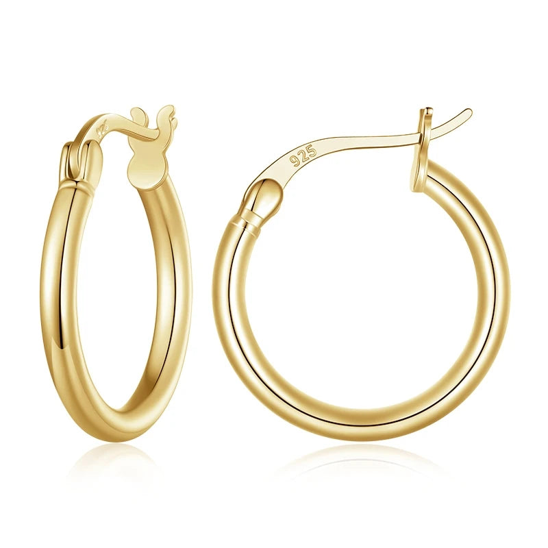 925 Sterling Silver Bold Classic Hypoallergenic Hoop Earrings, 14K White Gold Plated Standard Tube Earrings for Women