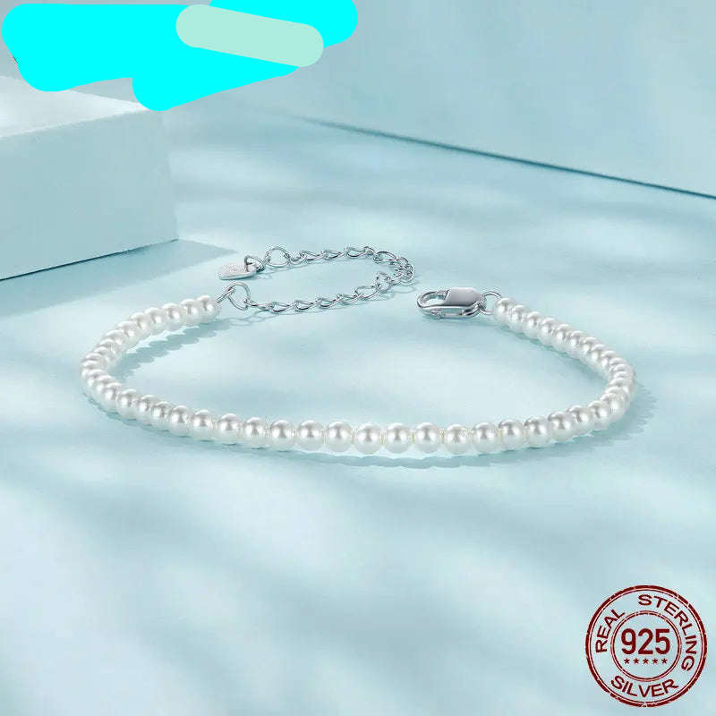 ALKRI Bracelet for Women Shell Pearl Beaded Bracelet, 925 Sterling Silver