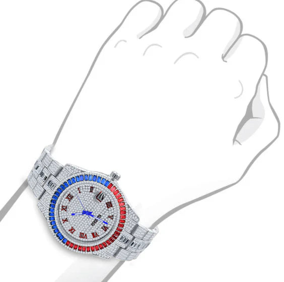 Baguette 14K Gold Finish Simulated Diamond Men's Presidential Watch 44mm W/Date