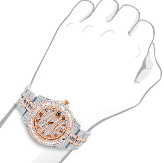 Baguette 14K Gold Finish Simulated Diamond Men's Presidential Watch 44mm W/Date