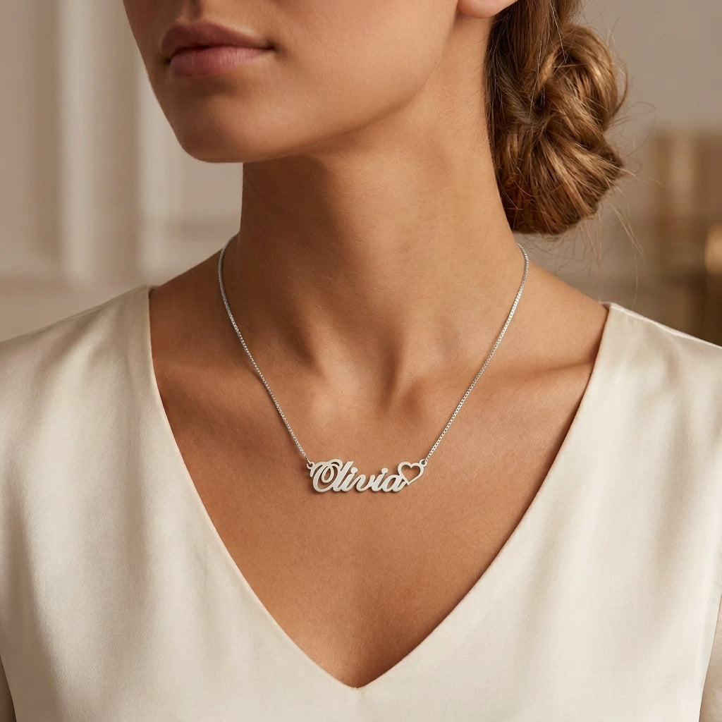 Custom Classic Name Necklace With Heart Box Chain Day Gift 14"- 22''