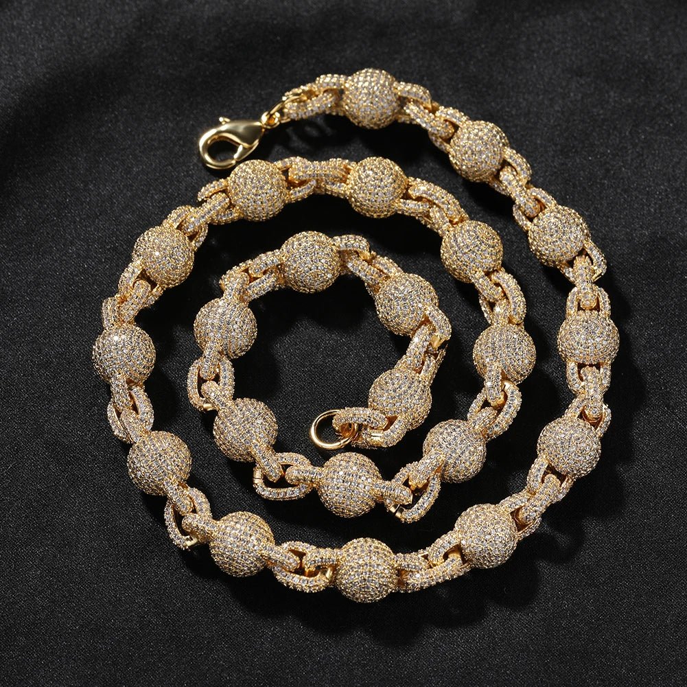 10mm Icy Bead Link Chain Necklace – 5A Cubic Zirconia Hip Hop Choker - Jewelry Iced