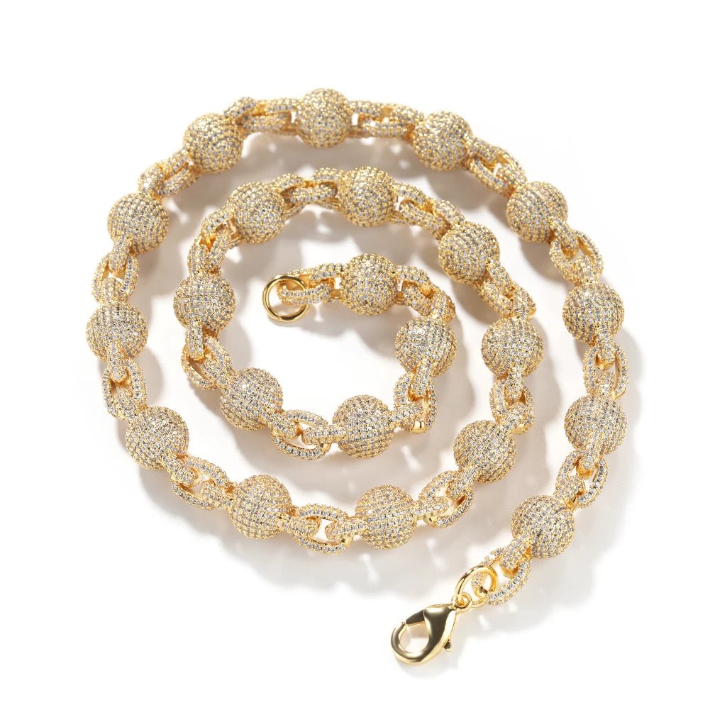 10mm Icy Bead Link Chain Necklace – 5A Cubic Zirconia Hip Hop Choker - Jewelry Iced