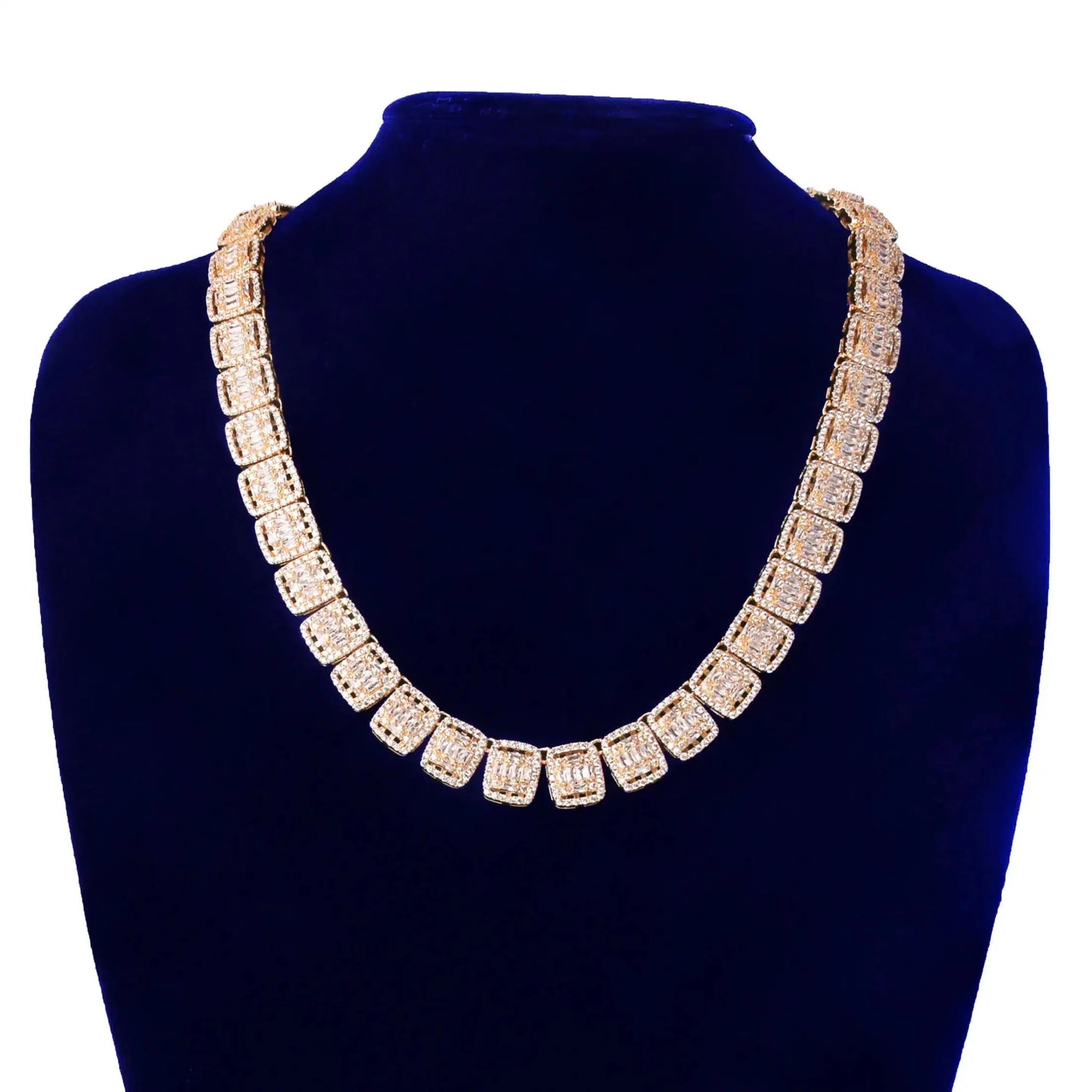 12MM Baguette Tennis Chain Necklace – 24K Gold Plated Hip Hop Jewelry - Jewelry Iced