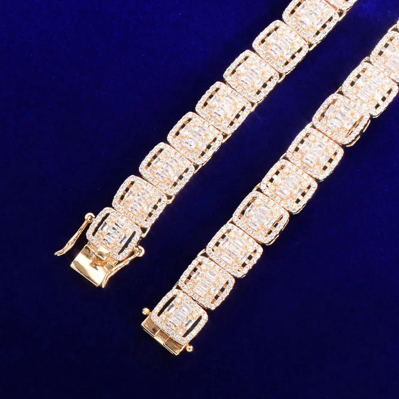 12MM Baguette Tennis Chain Necklace – 24K Gold Plated Hip Hop Jewelry - Jewelry Iced