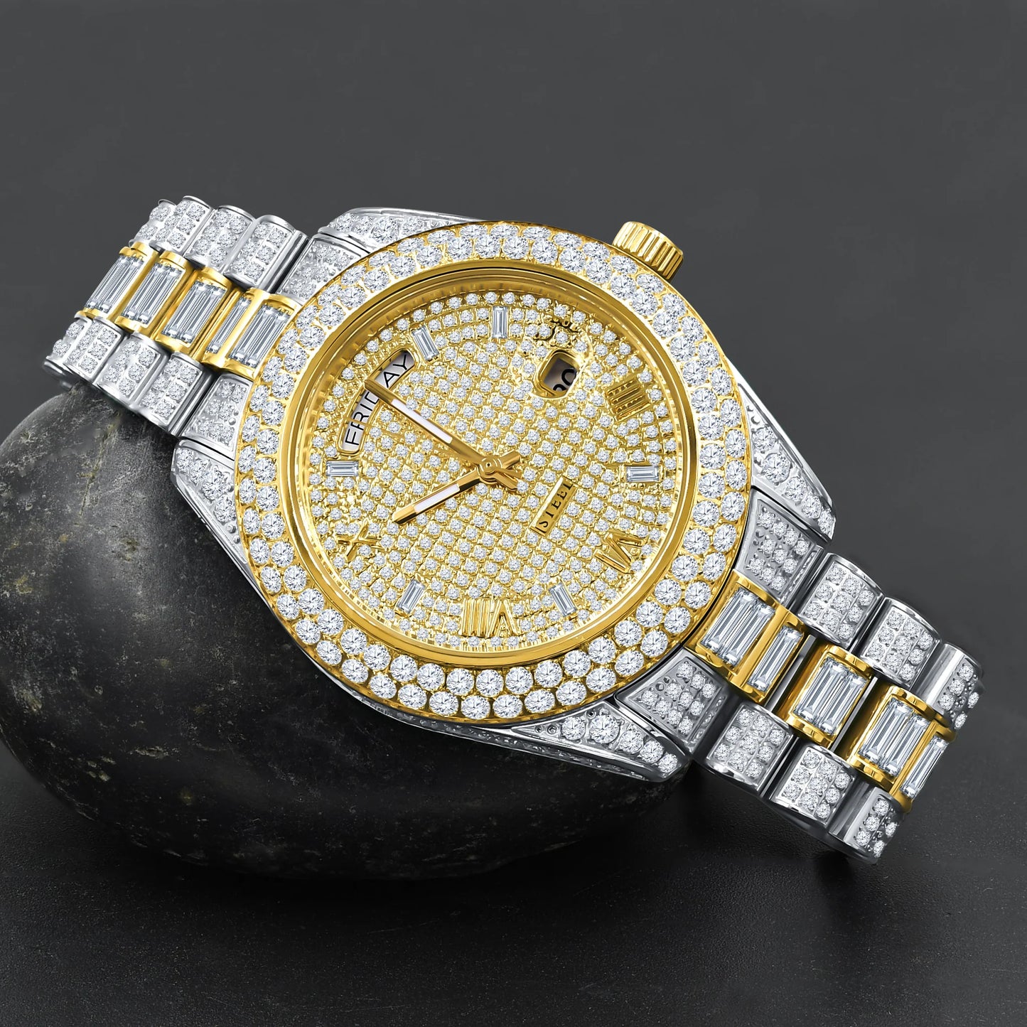 FANCIFUL CRYSTAL WATCH TWO TONE GOLD Richly embellished with crystal clear stone