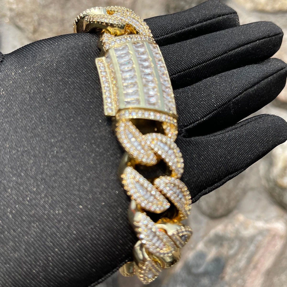 20MM Baguette Cuban Chain Bracelet – Iced Out 24K Gold, 5A CZ - Jewelry Iced