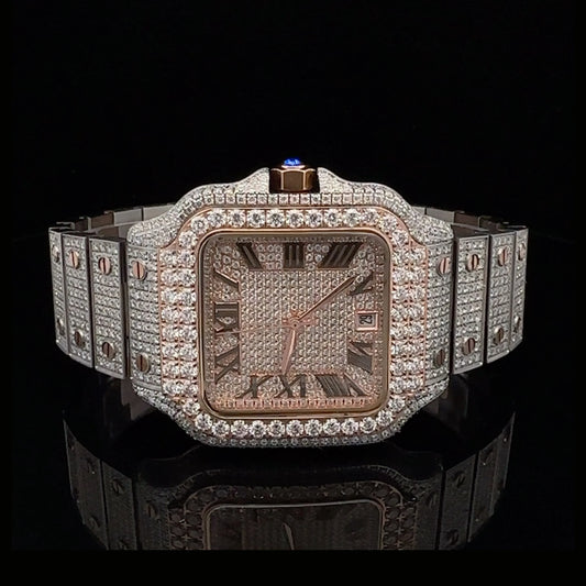 REAL MOISSANITE VVS TWO TONE WATCH ICED AUTOMATIC HIP HOP PASS DIAMOND TESTER