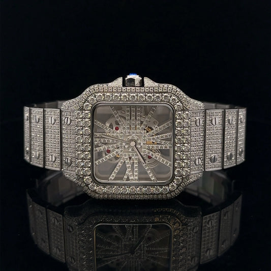 Real MOISSANITE Rhodium Mens VVS Watch Ice Out Automatic Movement Hip Hop 40mm