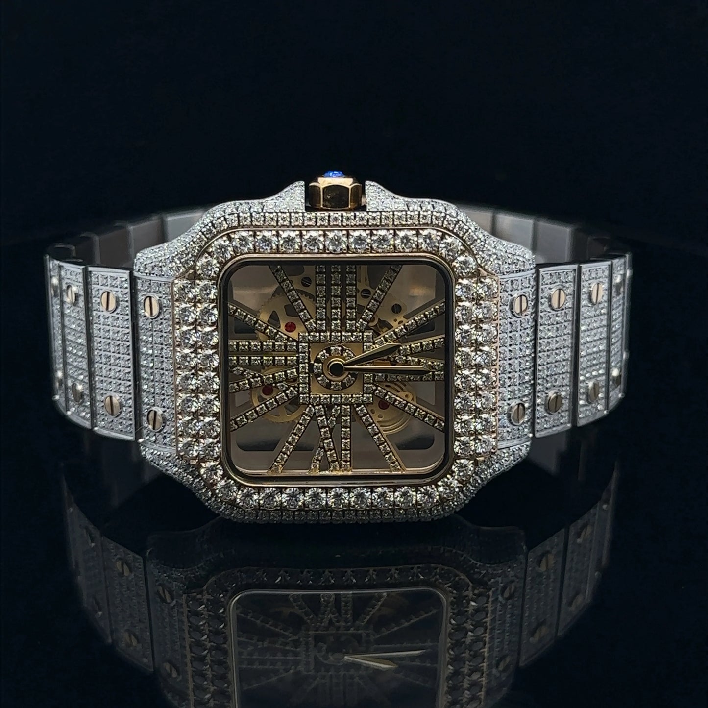 ELESTRIAN STEEL TWO TONE Gold MOISSANITE WATCH ICED OUT Hip Hop