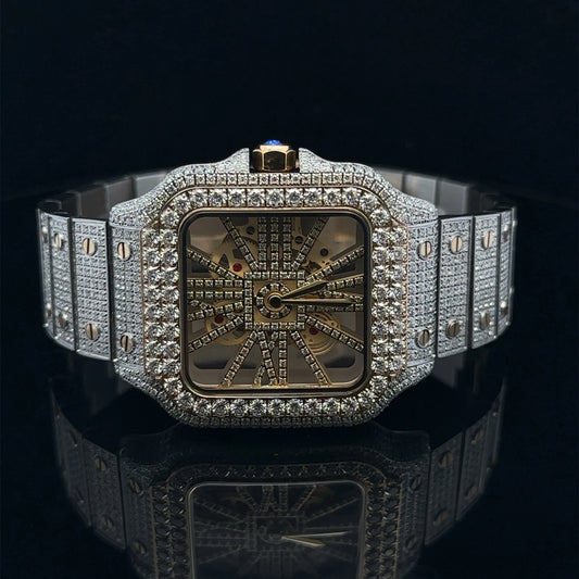 ELESTRIAN STEEL TWO TONE Gold MOISSANITE WATCH ICED OUT Hip Hop