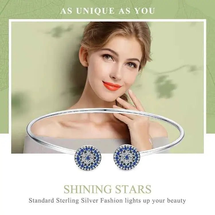 925 Sterling Silver Blue Zircon Lucky Eyes Bracelet for Women Open Cuff Bangle Classic Luxury Jewelry - Jewelry Iced