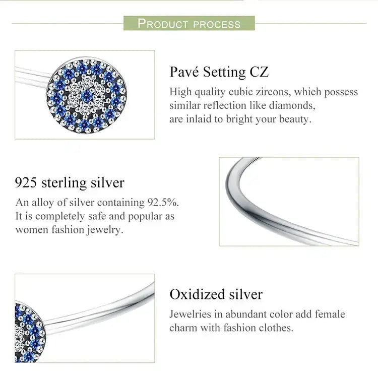 925 Sterling Silver Blue Zircon Lucky Eyes Bracelet for Women Open Cuff Bangle Classic Luxury Jewelry - Jewelry Iced