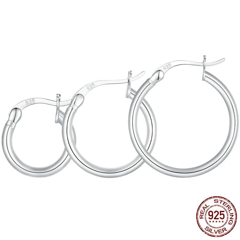 925 Sterling Silver Bold Classic Hypoallergenic Hoop Earrings, 14K White Gold Plated Standard Tube Earrings for Women - Jewelry Iced