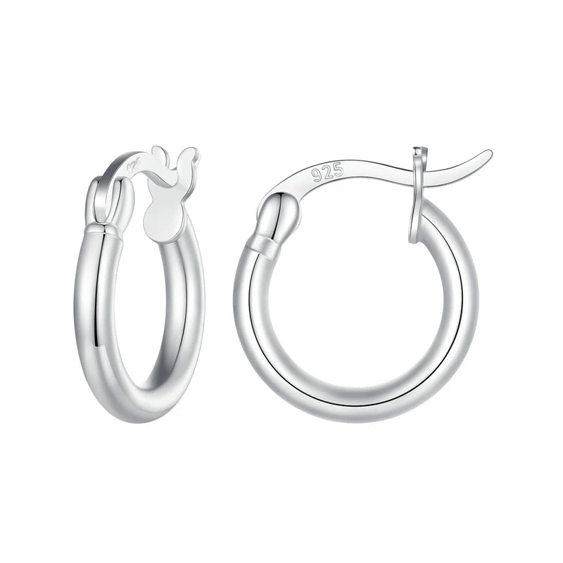 925 Sterling Silver Bold Classic Hypoallergenic Hoop Earrings, 14K White Gold Plated Standard Tube Earrings for Women - Jewelry Iced