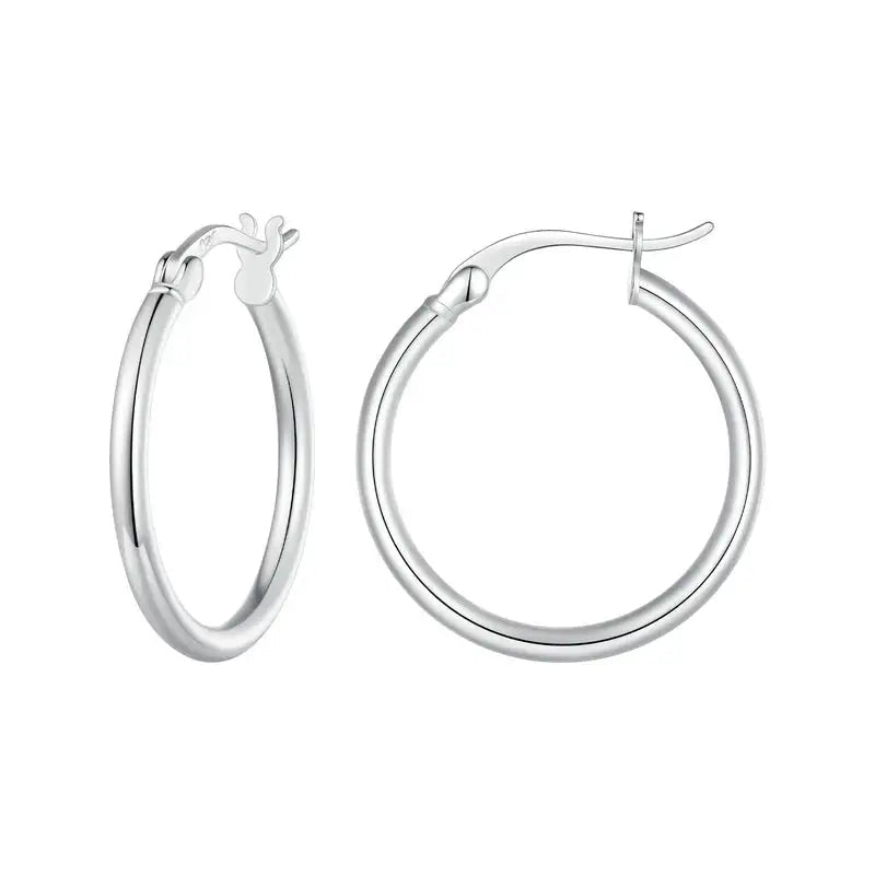 925 Sterling Silver Bold Classic Hypoallergenic Hoop Earrings, 14K White Gold Plated Standard Tube Earrings for Women - Jewelry Iced