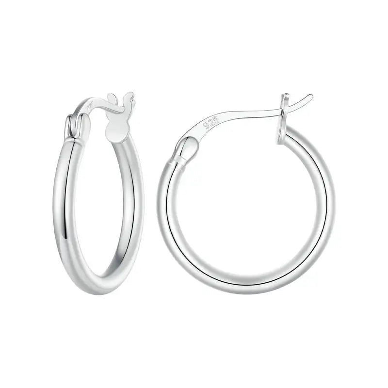 925 Sterling Silver Bold Classic Hypoallergenic Hoop Earrings, 14K White Gold Plated Standard Tube Earrings for Women - Jewelry Iced