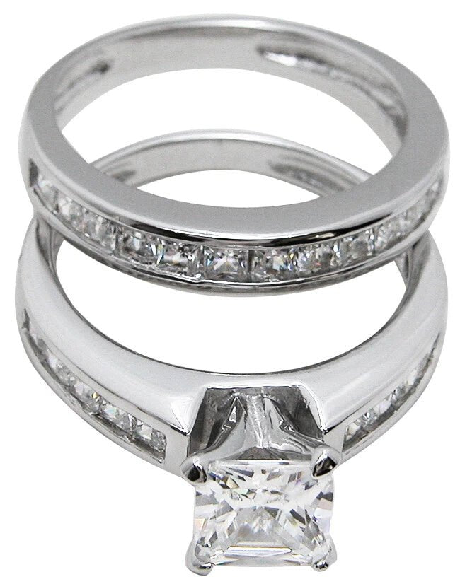 925 Sterling Silver Rhodium Finish CZ Princess Solitaire Engagement Ring - Jewelry Iced