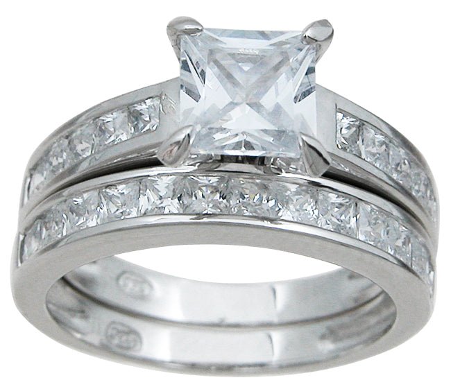 925 Sterling Silver Rhodium Finish CZ Princess Solitaire Engagement Ring - Jewelry Iced