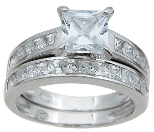 925 Sterling Silver Rhodium Finish CZ Princess Solitaire Engagement Ring - Jewelry Iced
