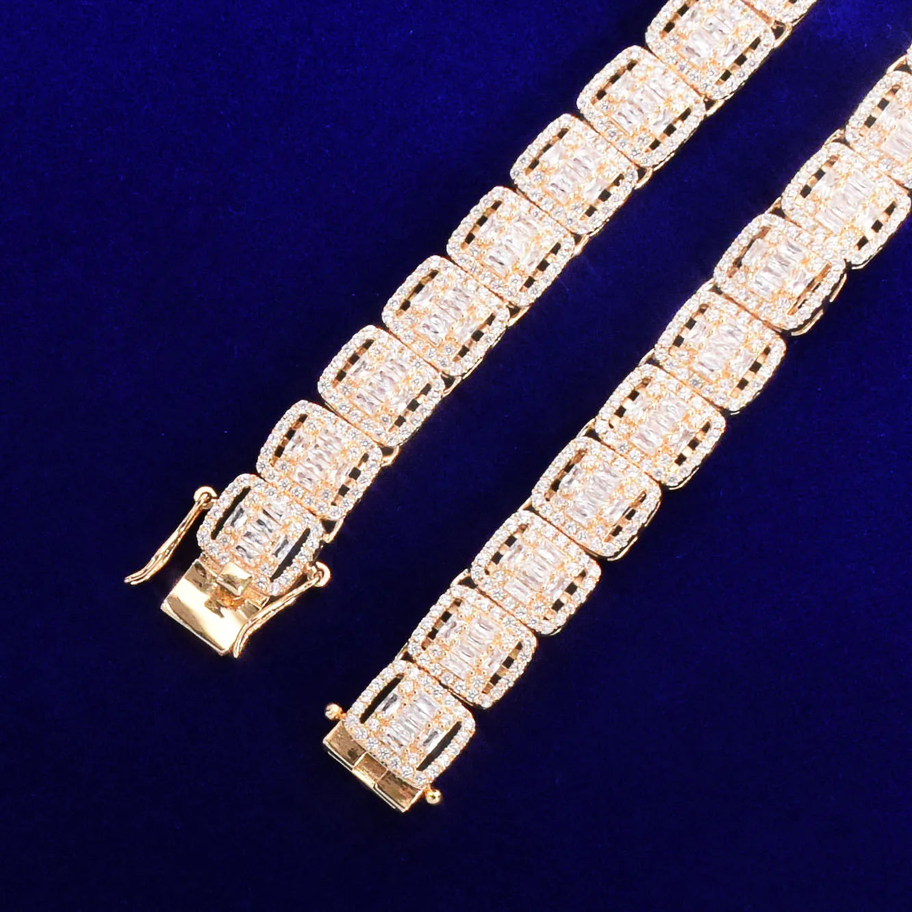 3AAA+ 12MM Baguette Necklace for Men Tennis Chain Choker Real Gold Plated Hip Hop Jewelry Christmas Gift