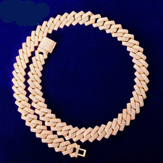 14MM 5AAA+CZ Ice Out Hop Hip Bling Miami Cuban Link Chain 14k Real Gold Plated