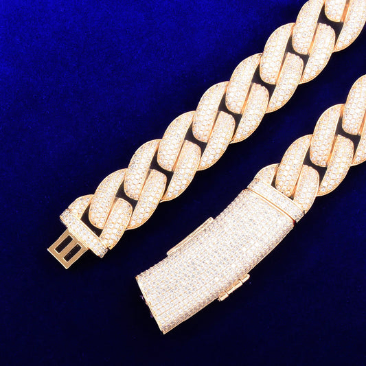 20MM 5AAA+ CZ Bling Ice Out Hop Hip Miami Cuban Link Chain Necklace 24k Real Gold Plated