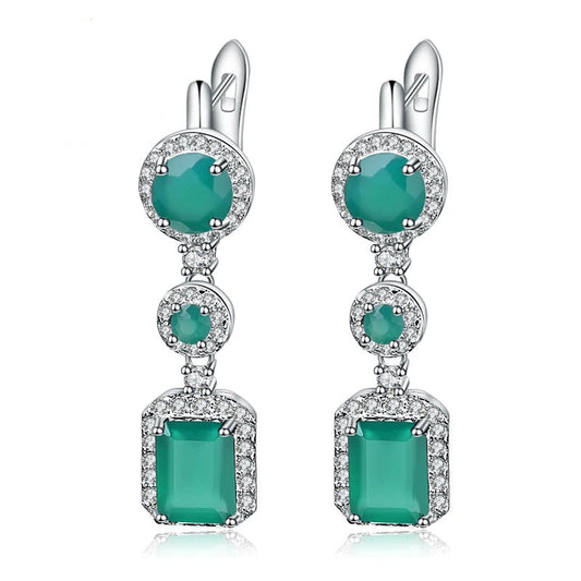 Gem's Ballet 4.96Ct Natural Green Agate Drop Earrings 925 Sterling Silver Vintage Earrings For Women Wedding Fine Jewelry