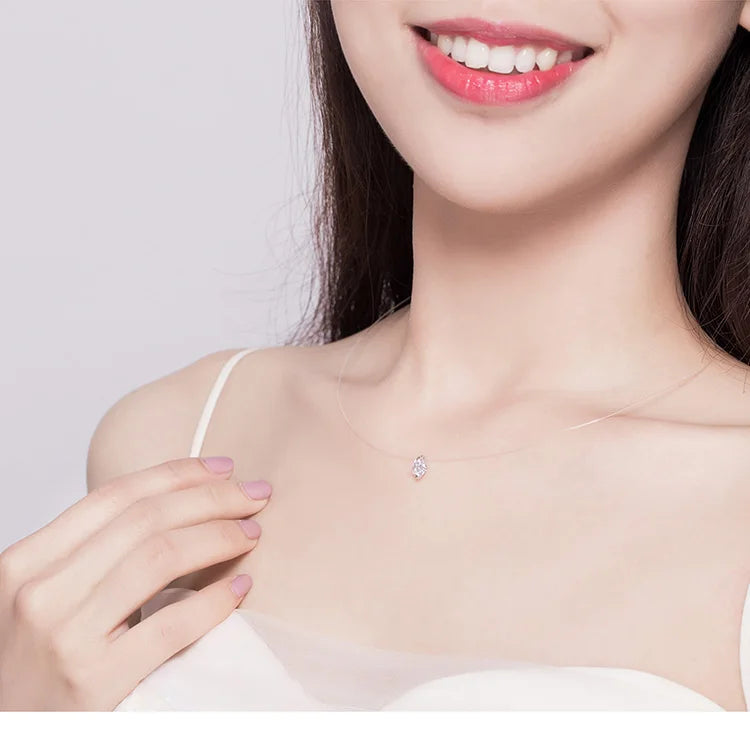 Silver Invisible Chain Necklaces pendants Rhinestone Choker