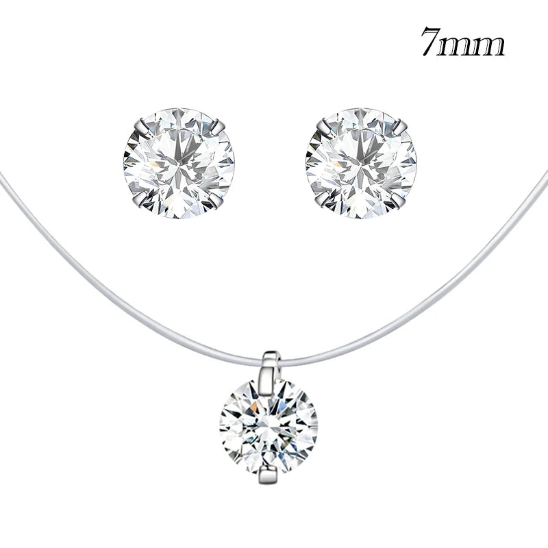 Silver Invisible Chain Necklaces pendants Rhinestone Choker