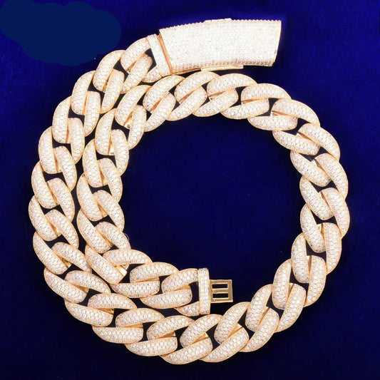 20MM 5AAA+ CZ Bling Ice Out Hop Hip Miami Cuban Link Chain Necklace 24k Real Gold Plated