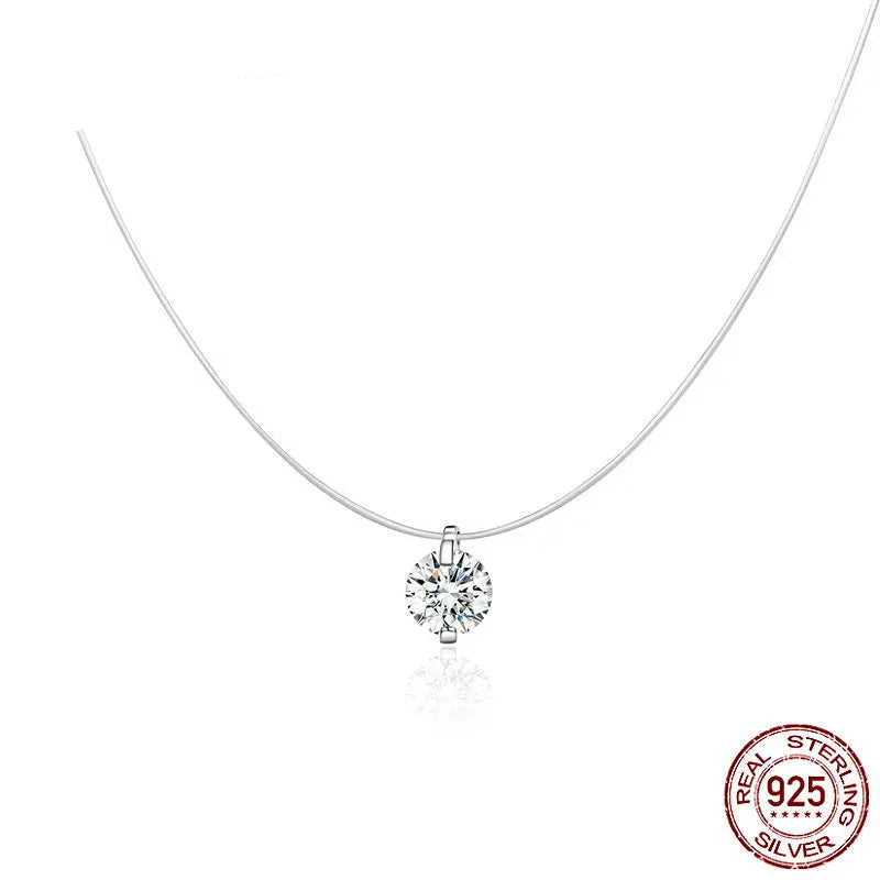 Silver Invisible Chain Necklaces pendants Rhinestone Choker