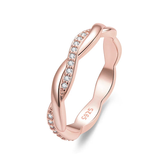 925 Sterling Silver Twisted Ring 14K Gold Plated Women's Band Ring