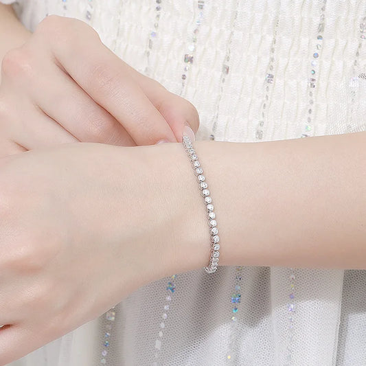 2- 3mm Real Moissanite Bubble Tennis Chain Bracelet Women 925 Sterling Silver GRA Certified