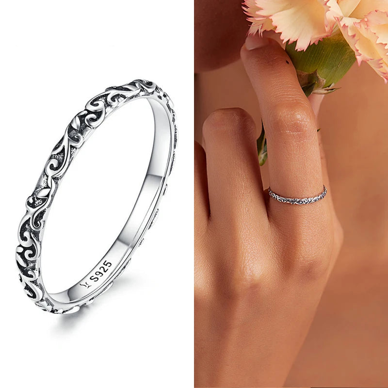 Vintage Engraved Sterling Silver Band Ring