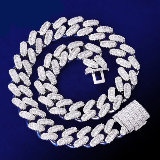 5AAA+ CZ Hop Hip Ice Out Bling Baguette Chain Necklace 14k Real Gold Plated 15MM