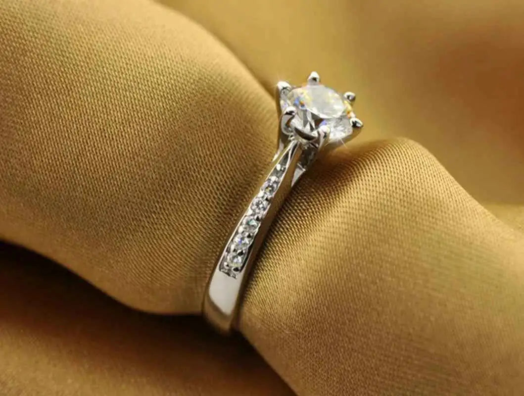 Luxury 925 Sterling Silver Six-Prong Engagement Ring for Women – Brilliant Simulated Diamond