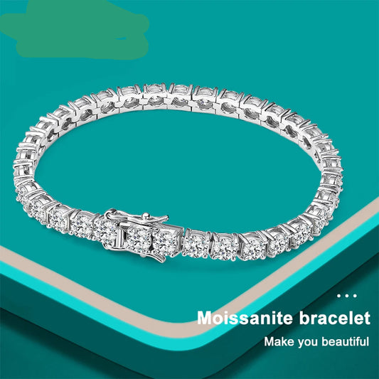S925 Sterling Silver 3MM Round VVS1 Moissanite Tennis Bracelet For Women Men Original18k White Gold with GRA for Women Man