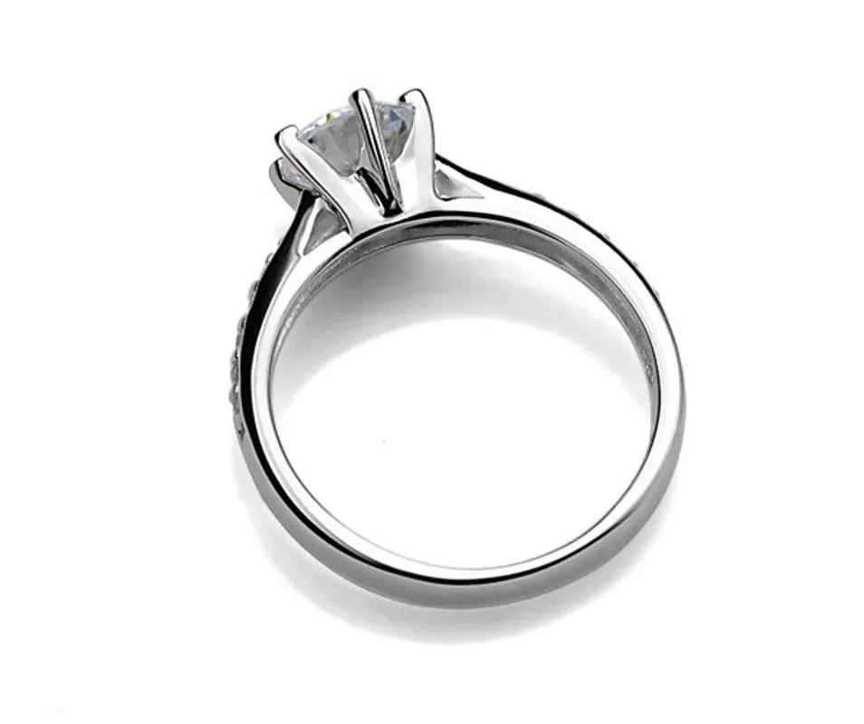 Luxury 925 Sterling Silver Six-Prong Engagement Ring for Women – Brilliant Simulated Diamond
