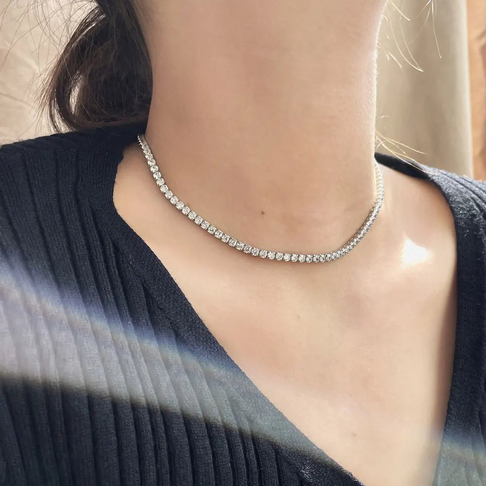 2mm D VVS1 Moissanite Tennis Necklace Adjustable s925 Sterling Silver with GRA