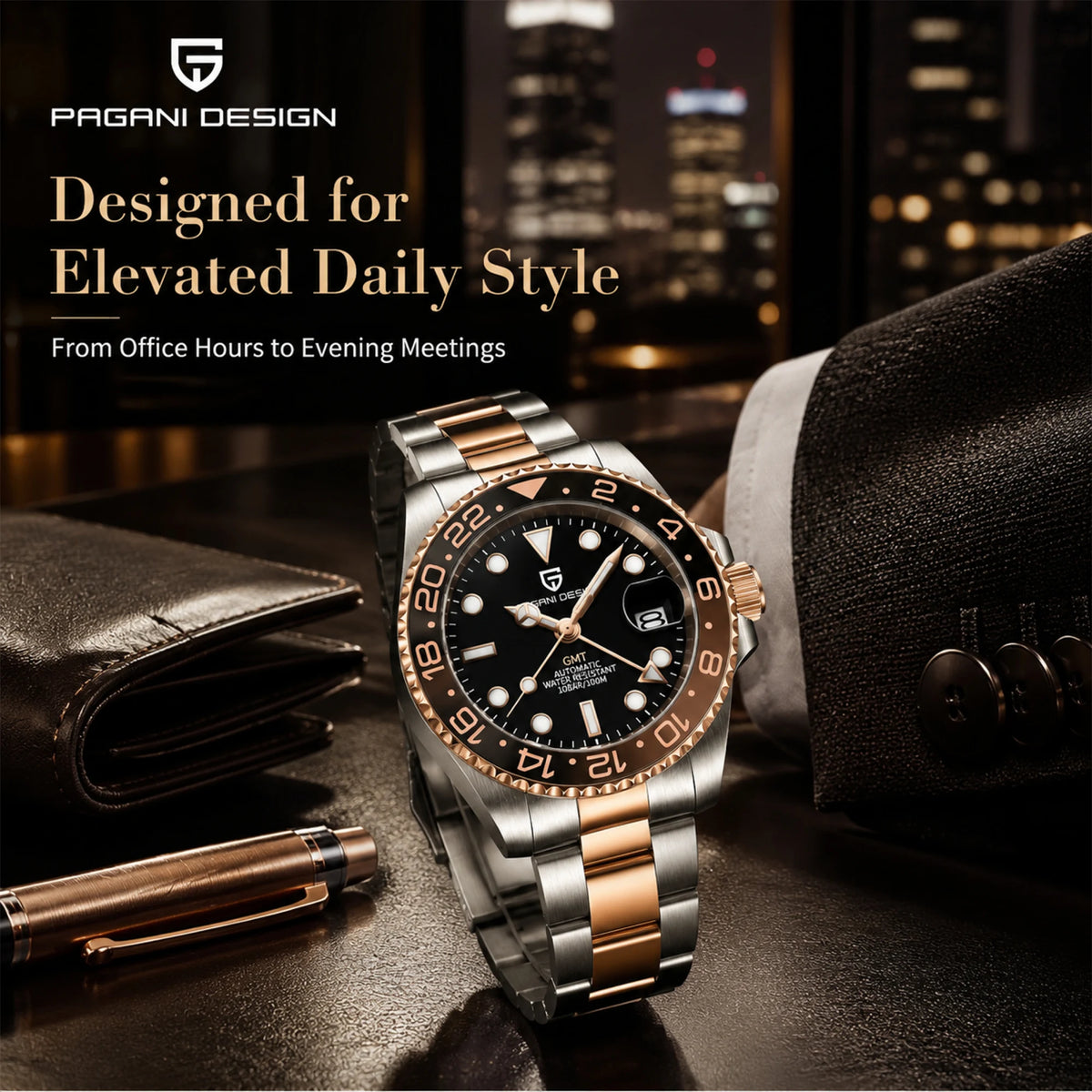 PAGANI DESIGN PD-1662 Men's Mechanical Watch - GMT, Sapphire Glass, Waterproof