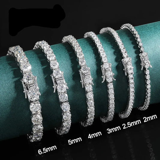 925 Sterling Silver 2mm Moissanite Tennis Bracelet Plated White Gold Bracelet for Women Man Sparkling Party Jewelry
