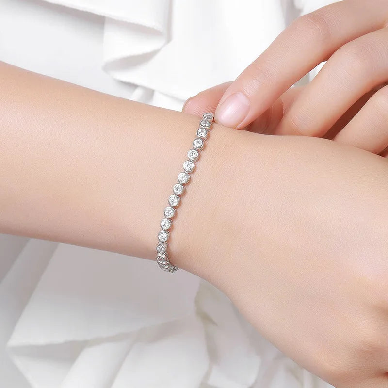 2- 3mm Real Moissanite Bubble Tennis Chain Bracelet Women 925 Sterling Silver GRA Certified