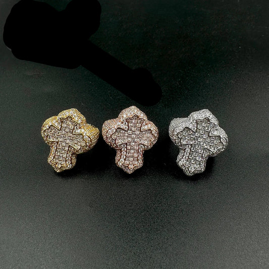 Cross Finger Ring Iced Out 5AAAAA Zircon Prong Fashion Luxulry Men Hip Hop Jewelry for Gift